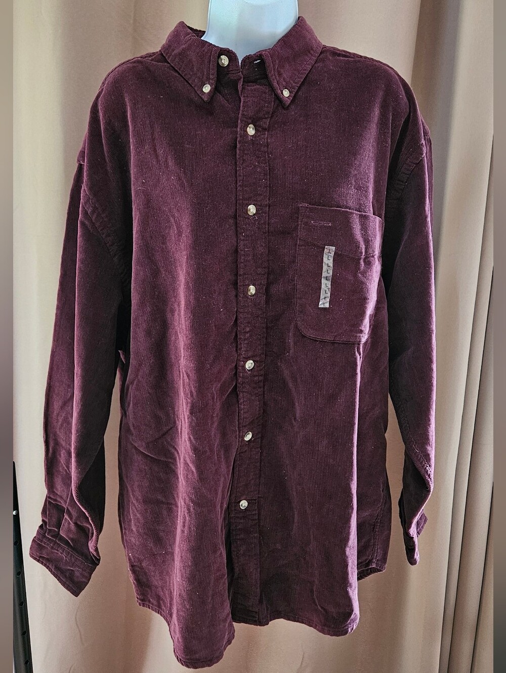 NWT Eddie Bauer Men's L Corduroy Button Down Shirt Raisin Burgundy Vintage 90s